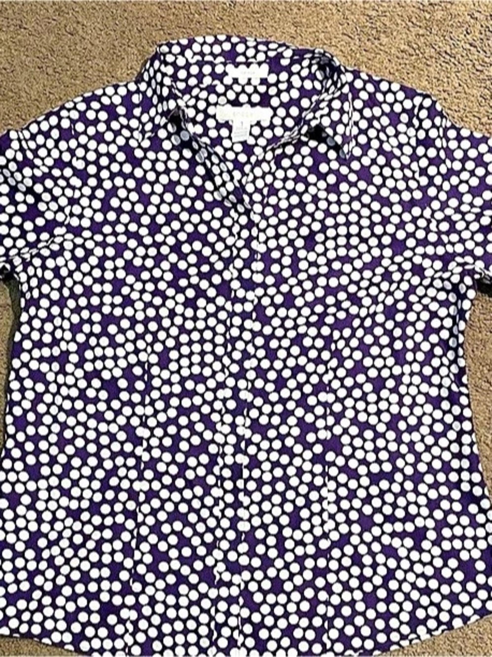 Chico's No Iron Stretch Polka Dot Shirt Purple & White Size 1